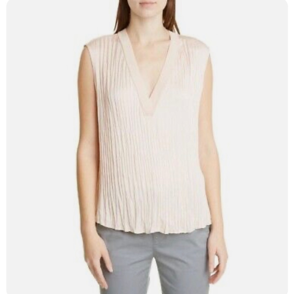 Vince Crushed Pleated V-Neck In French Rose Sleeveless Top Women’s Size Medium
